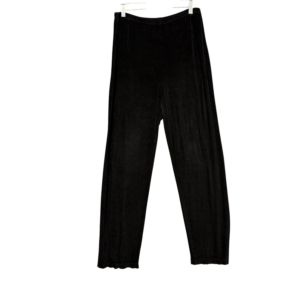Chicos Travelers Pants 2 Womens 12 Black Slinky Knit Elastic Waist Straight‎ Leg